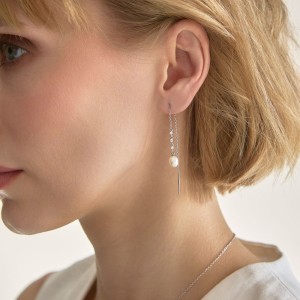Cercei argint lungi cu lantisor, perle naturale albe si cristale DiAmanti SK24224E_W-G (Argint 925‰ 1 g.)